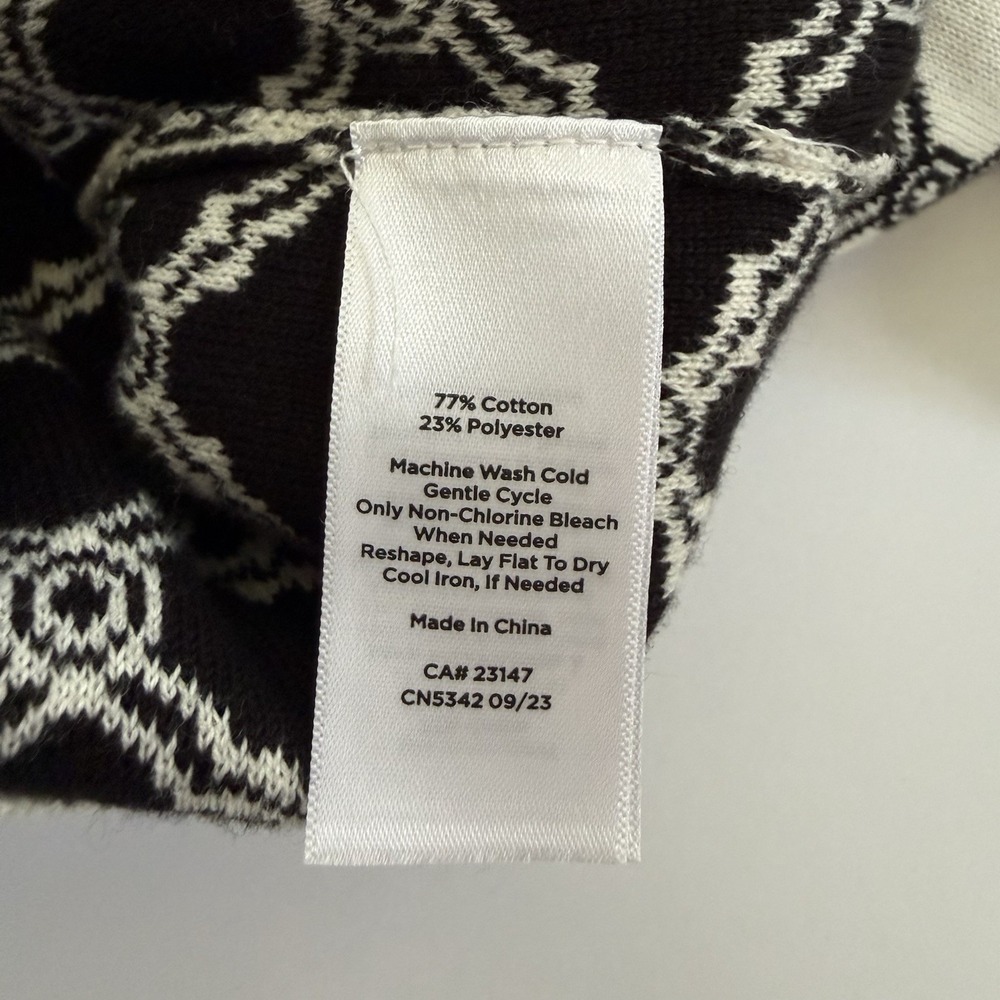 Talbots V-Neck Cardigan Lattice Jacquard XL Black Off White Career Casual Preppy - Picture 7 of 9
